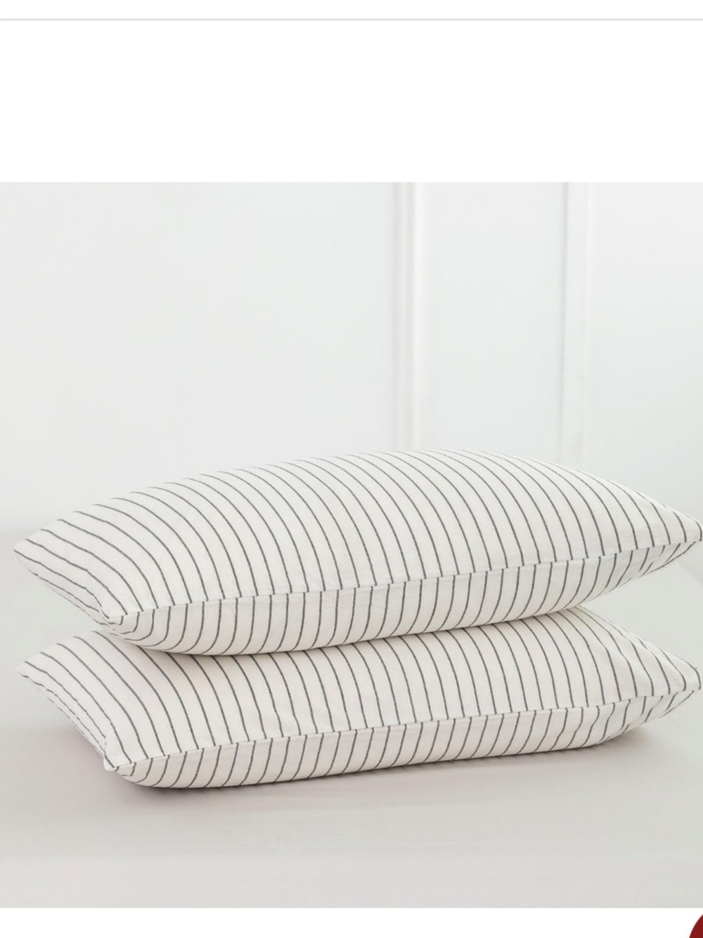 KING SIZE Striped Pillowcases 100% Washed Cotton (2-Pack) WHITE & DARK GRAY